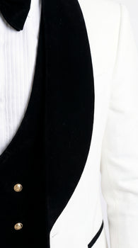 Men’s White and Black Wedding Tuxedo with Black Double Breasted Vest, Groom Prom Suit