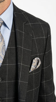 Men’s Black Windowpane Plaid 3 Piece Suit, 1920s Inspired Formal Dress Suit