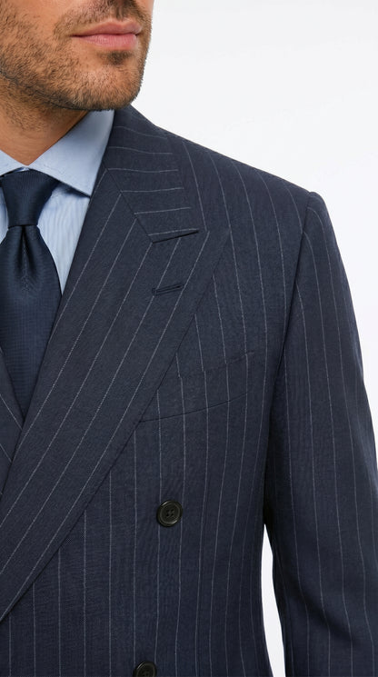 Men’s Kingsman Harrys Blue Pinstripe Double Breasted Suit, Formal Business Dress Suit