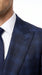 Men’s Indigo Sapphire Blue Plaid 3 Piece Suit with Double Breasted Vest, Slim Fit Windowpane Suit