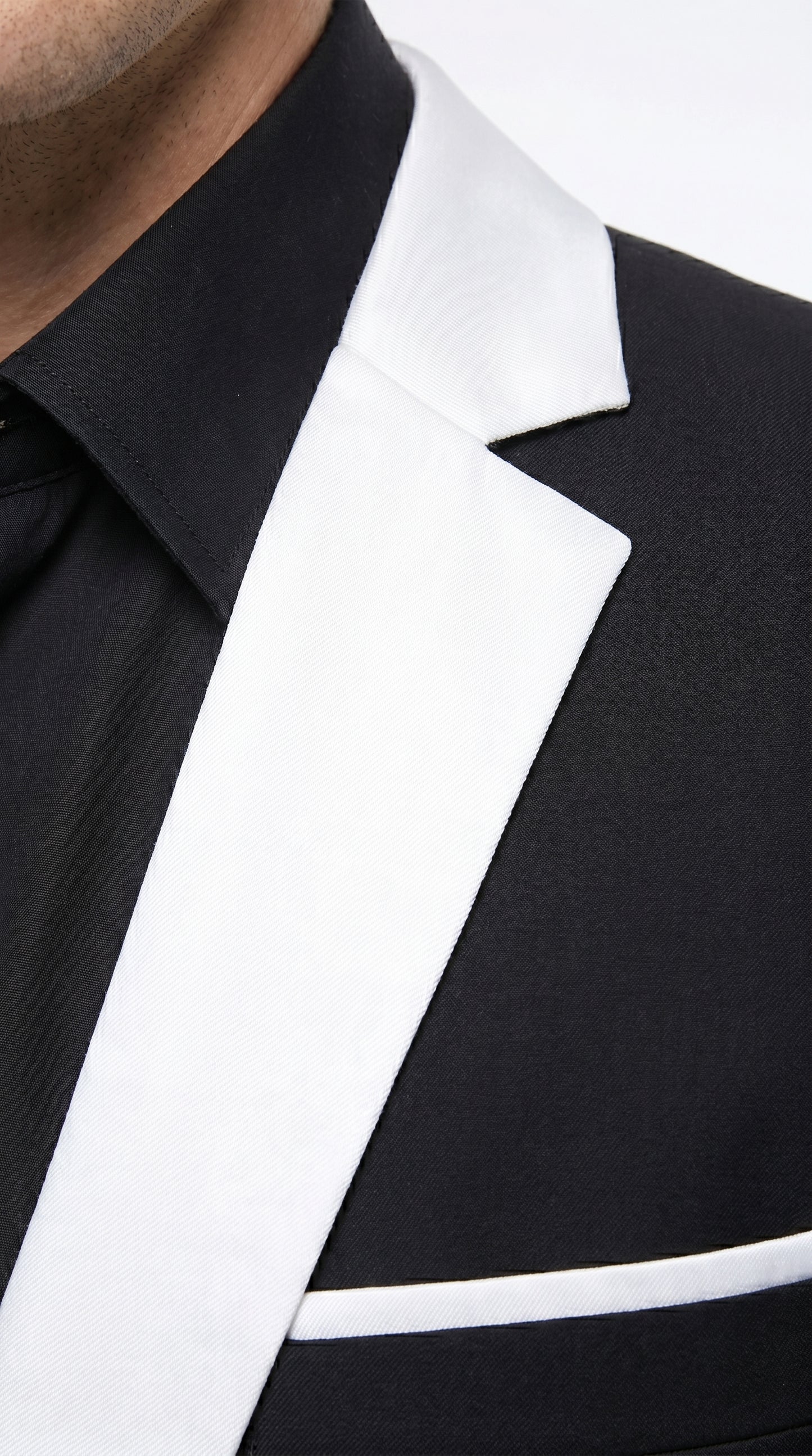 Men’s Black and White Blazer with Shawl Lapel, Dress Casual Formal Sport Coat