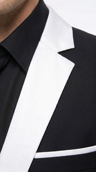 Men’s Black and White Blazer with Shawl Lapel, Dress Casual Formal Sport Coat
