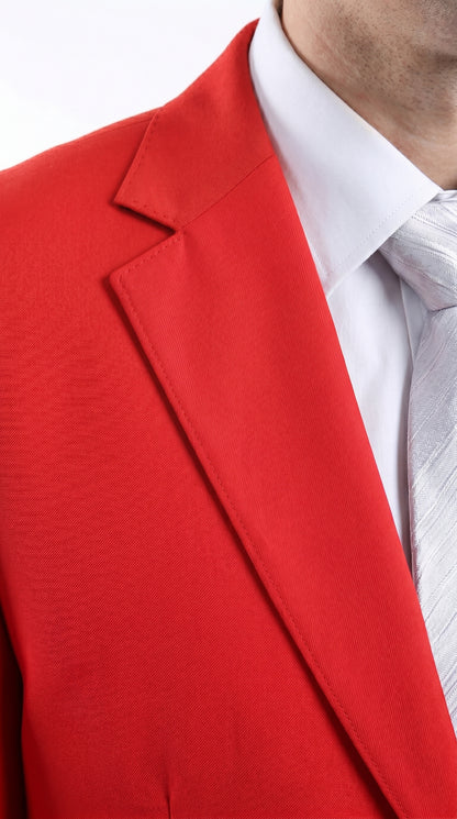 Men’s Red Bolzano 2 Button Suit with Pleated Pants, 100% Polyester Formal Dress Suit