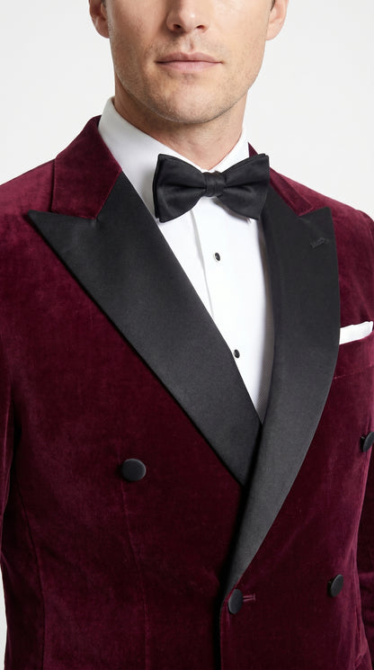 Men’s Burgundy Velvet Tuxedo, Slim Fit Double Breasted Formal Tuxedo Suit for Wedding, Prom and Groom Wear