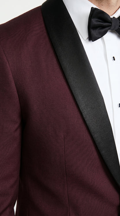 Men’s Maroon Slim Fit Tuxedo with Black Satin Lapel, Burgundy Wine Formal Prom Suit
