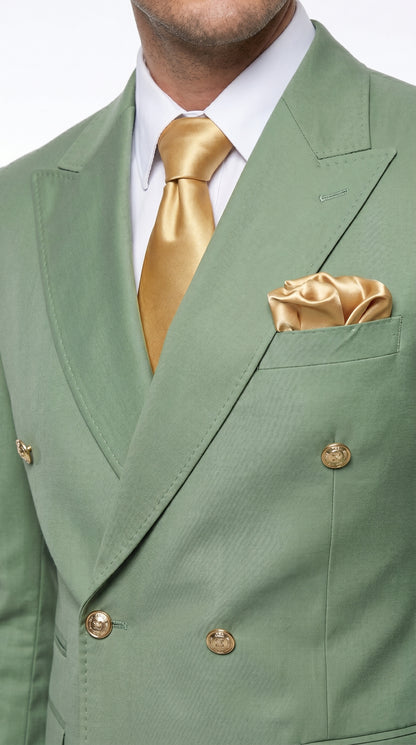 Rossiman Men’s Sage Green Double Breasted Suit with Gold Buttons, Slim Fit Lightweight Summer Suit