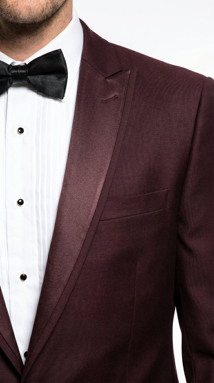 Men’s Brown Slim Fit 2 Piece Tuxedo with Satin Peak Lapel, Formal Wedding Prom Suit
