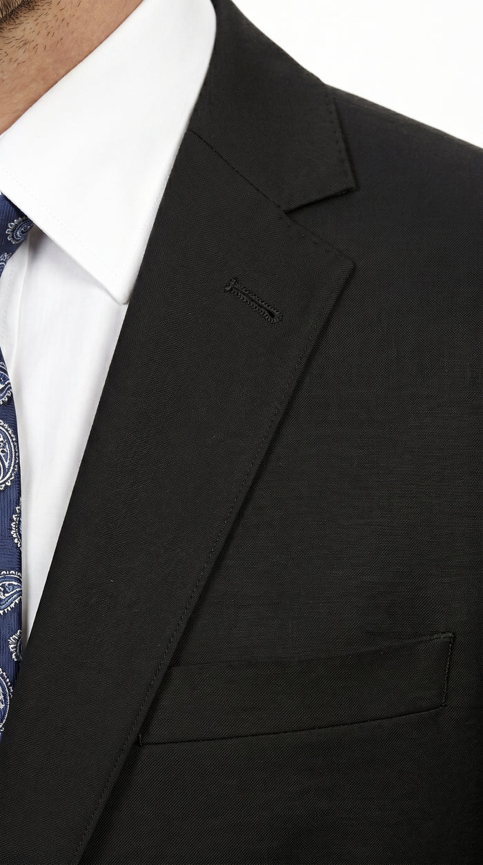 Men’s Black 2 Piece Slim Fit Business Suit with Wide Fish Cut Styling