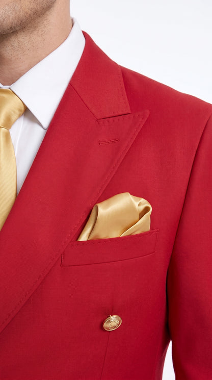 Rossi Man Milano RM1191 Men’s Red Double Breasted Suit with Gold Buttons, Formal Wedding Prom Suit Modern Fit
