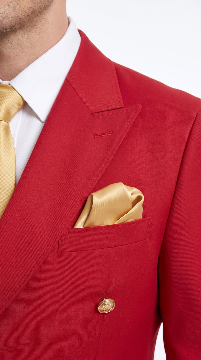 Rossi Man Milano RM1191 Men’s Red Double Breasted Suit with Gold Buttons, Formal Wedding Prom Suit Modern Fit