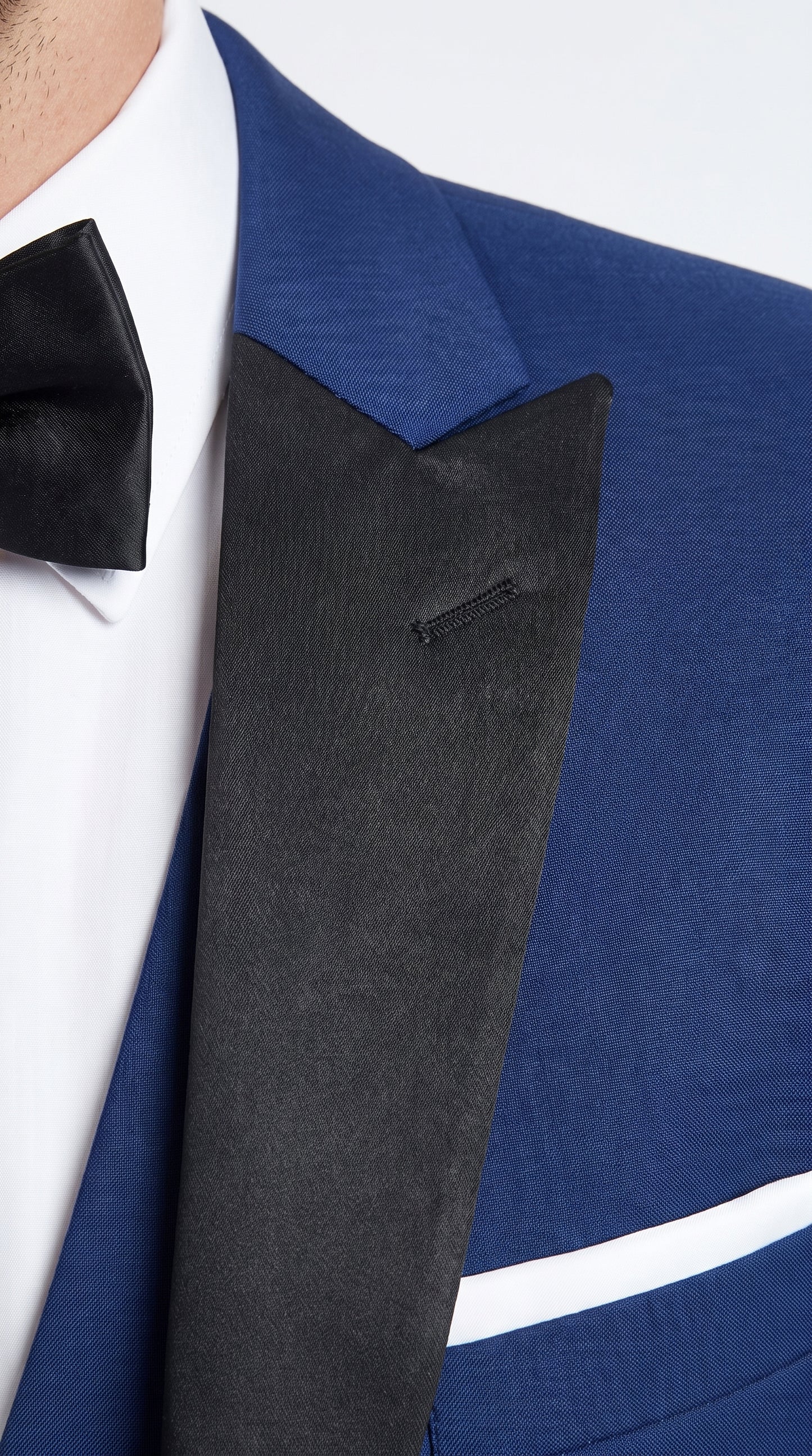 Men’s Indigo Blue Sapphire Cobalt Blue 1 Button Vested Tuxedo with Black Satin Peak Lapel