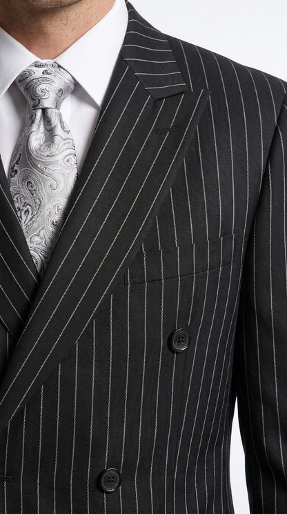 Men’s Black Double Breasted Bold Pinstripe Suit – Gangster Style Formal Dress Suit Modern Fit