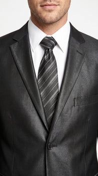 Men’s Vitali Black Sharkskin 2 Button Suit, Formal Wedding Business Dress Suit Set