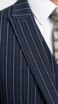 Men’s 1920s Gangster Dark Blue Bold Pinstripe 3 Piece Suit, Vested Fashion Suit with Pleated Pants