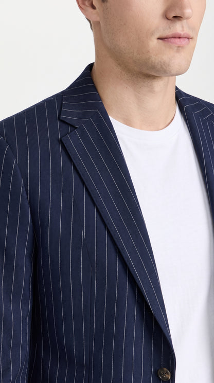 Men’s Navy Blue Chalk Pinstripe Blazer Sport Coat – 1920s Gangster Style Dress Jacket