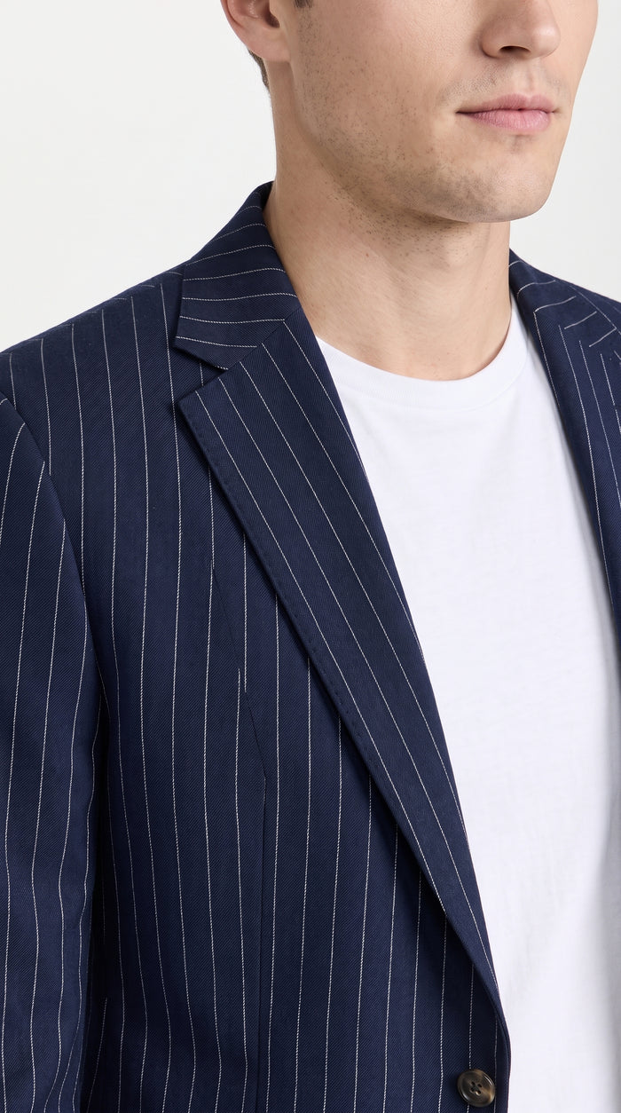 Men’s Navy Blue Chalk Pinstripe Blazer Sport Coat – 1920s Gangster Style Dress Jacket