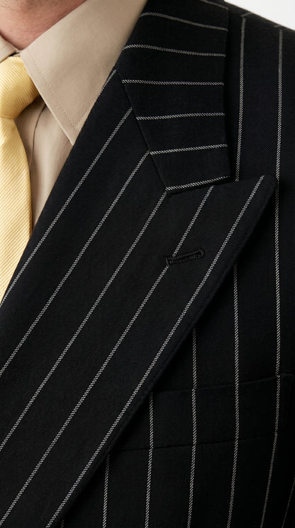 Men’s Black Pinstripe Double Breasted Suit, Super 120s Acrylic Rayon Formal Dress Suit Modern Fit