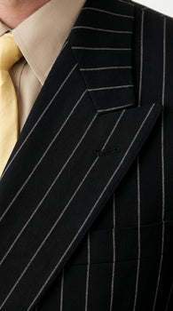 Men’s Black Pinstripe Double Breasted Suit, Super 120s Acrylic Rayon Formal Dress Suit