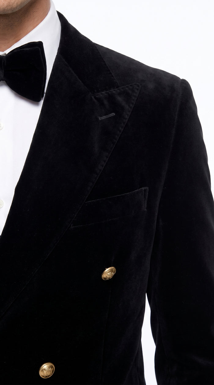 Men’s Rossi Man Zeus Black Velvet Double Breasted Tuxedo Suit, Formal Wedding Prom Dinner Suit Set