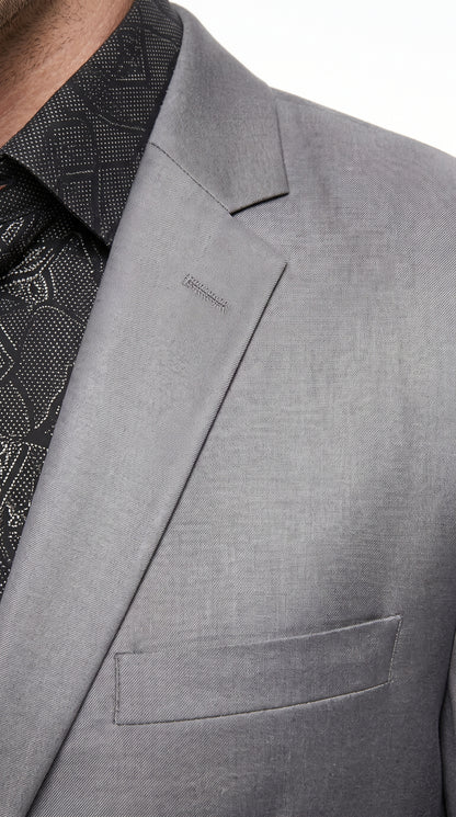 Men’s Silver Gray Shiny Sharkskin 2 Button Suit, Formal Wedding Business Dress Suit
