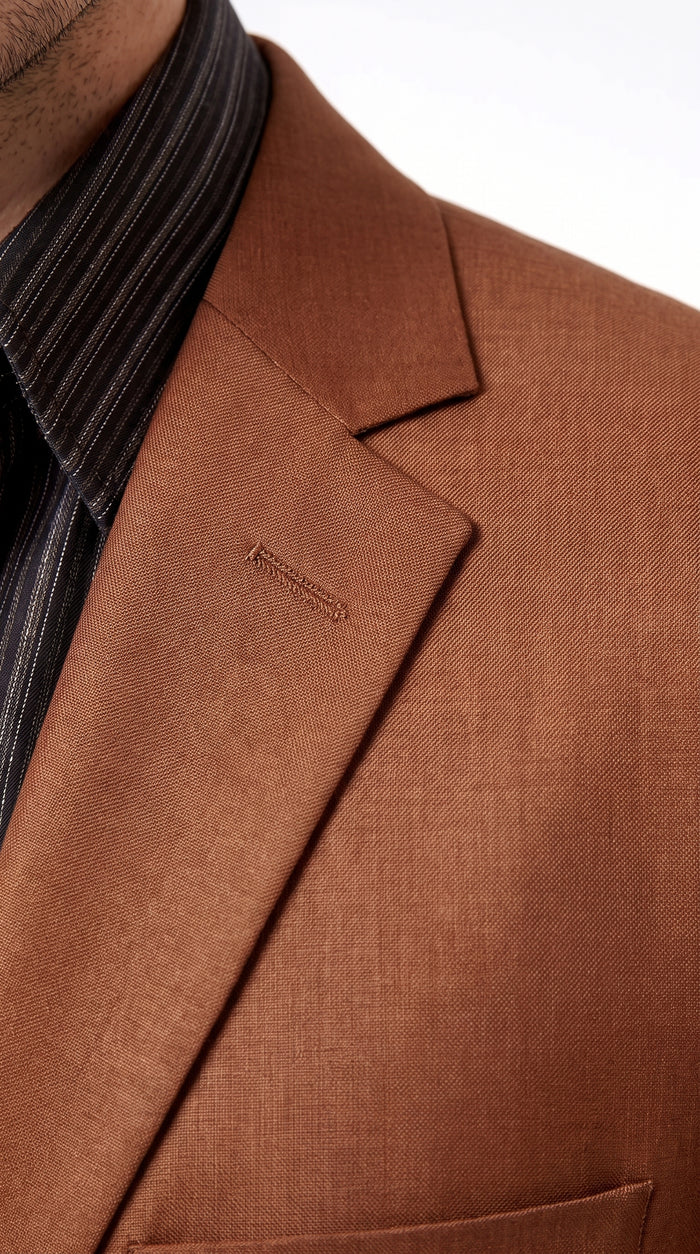 Men’s Rust Sharkskin 2-Piece Suit – Designer Two-Button Formal Suit with Sheen Finish