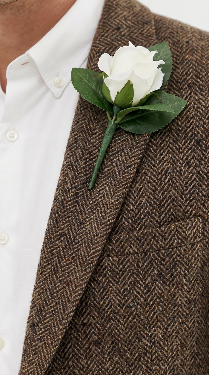 Men’s Dark Brown Tweed Herringbone Blazer, Classic Dress Sport Coat for Wedding and Casual Wear