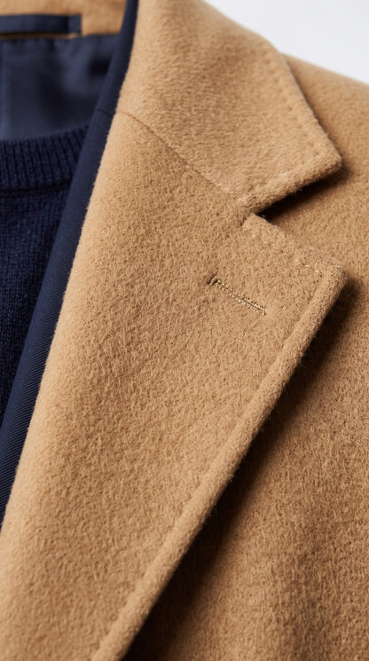 Men’s Camel Cashmere Blend Full Length Overcoat, Luxury Winter Dress Topcoat