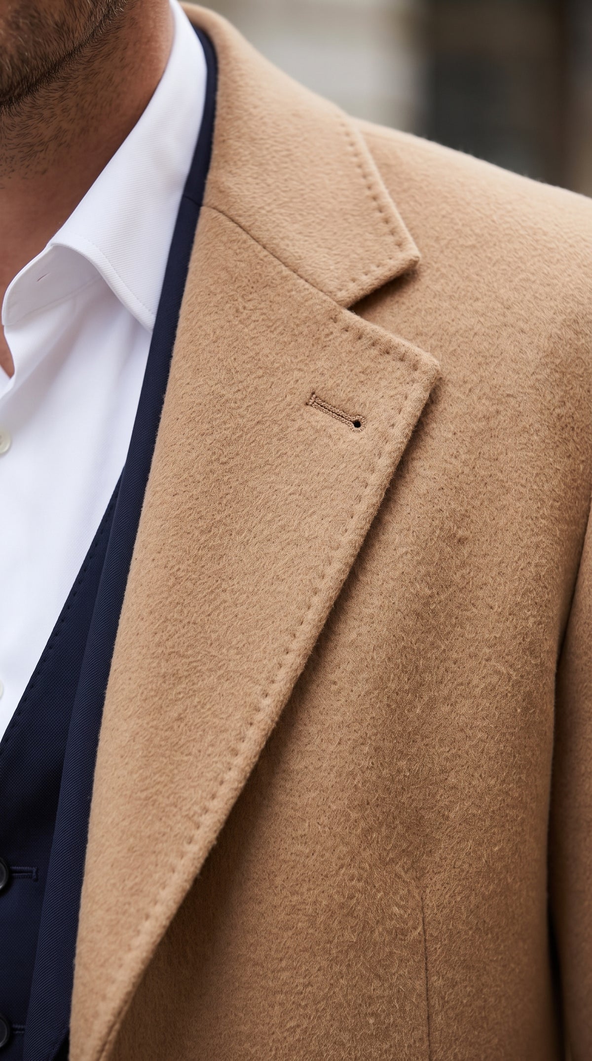 Men’s Camel Cashmere Winter Topcoat, Full Length Dress Overcoat