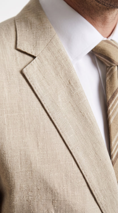 Men’s Beige Linen Suit, Lightweight 2 Button Prom Wedding Summer Suit