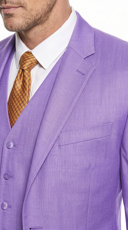 Men’s Lavender Lilac 3 Piece Suit, 2 Button Vested Formal Wedding Prom Suit