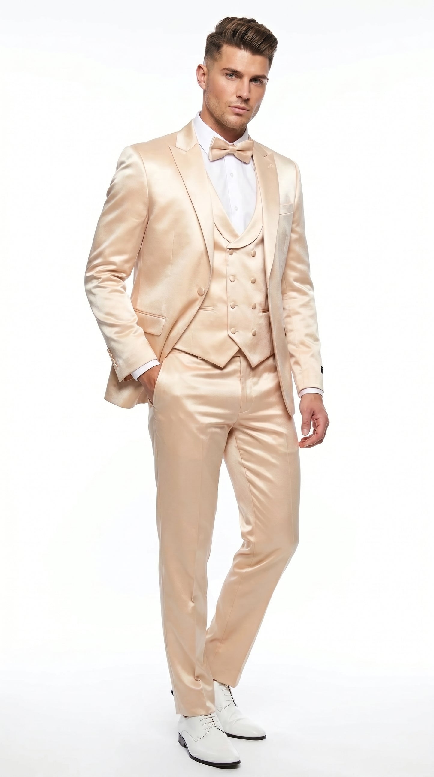 Champagne Suit - Light Gold Color Shiny Suit - Sateen Suit - Wedding Tuxedo Suit