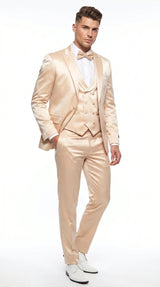 Champagne Suit - Light Gold Color Shiny Suit - Sateen Suit - Wedding Tuxedo Suit