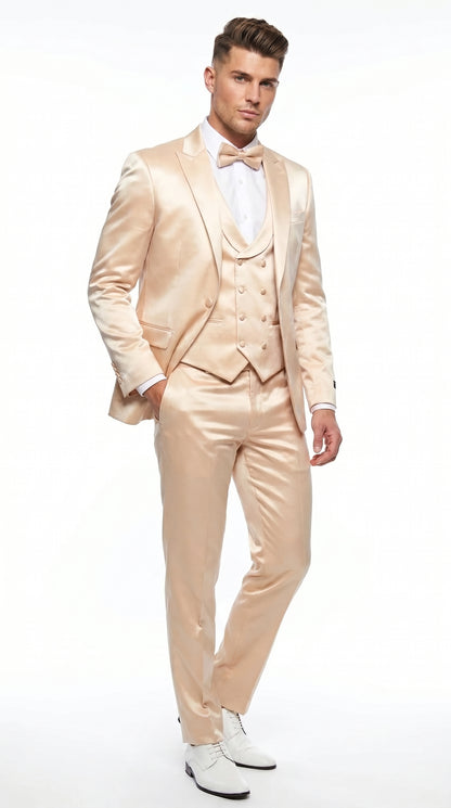 Champagne Suit - Light Gold Color Shiny Suit - Sateen Suit - Wedding Tuxedo Suit