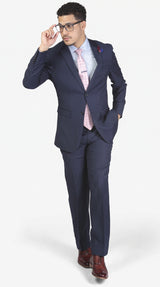 Men's Navy Blue Modern Fit 2-Button Suit – Classic Business, Wedding & Formal Dress Suit with Notch Lapel