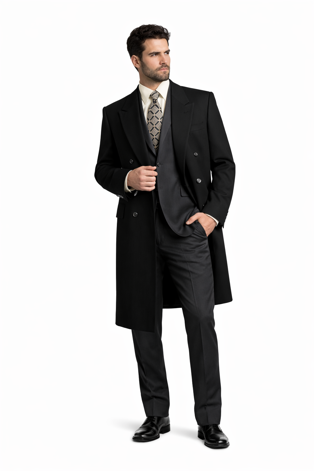 Man Bent Fully Lined Double Breasted 6 Buttons Mens Dress Coat Long Long Men Dress Topcoat - Winter coat ~ Mens Overcoat Designer Men's Mens Peacoat Sale - Image 3