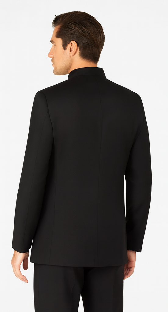 Mandarin Collar BANNED Collar Black Suit 8 BUTTON EXTRA FINE HAND MADE Discount Sale Designer Super Light Weight - Image 2