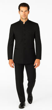 Mandarin Collar BANNED Collar Black Suit 8 BUTTON EXTRA FINE HAND MADE Discount Sale Designer Super Light Weight - Image 3