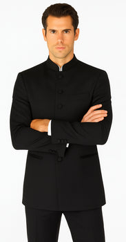 Mandarin Collar BANNED Collar Black Suit 8 BUTTON EXTRA FINE HAND MADE Discount Sale Designer Super Light Weight - Image 5