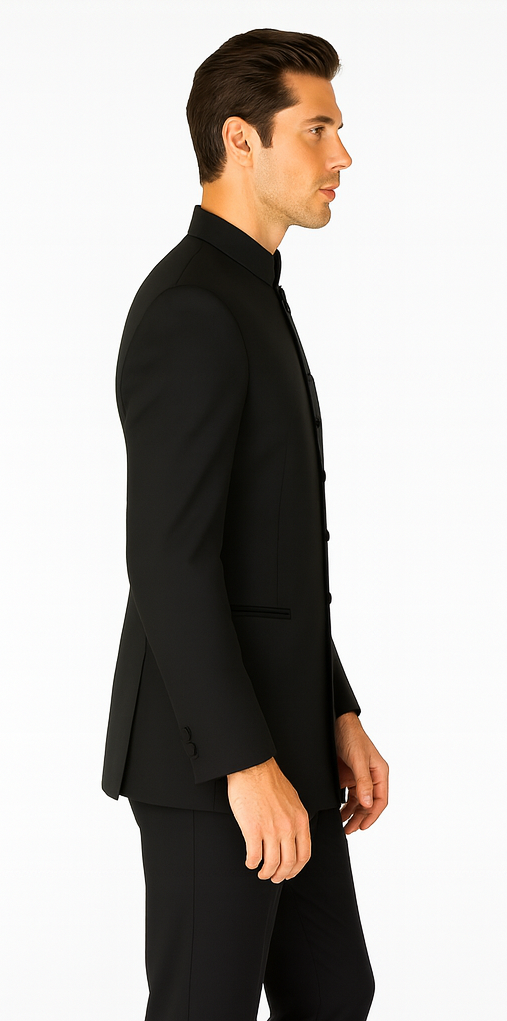 Mandarin Collar BANNED Collar Black Suit 8 BUTTON EXTRA FINE HAND MADE Discount Sale Designer Super Light Weight - Image 7