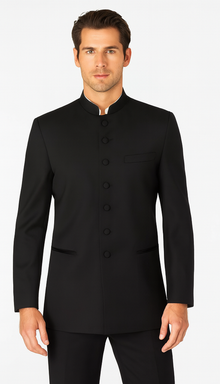 Mandarin Collar BANNED Collar Black Suit 8 BUTTON EXTRA FINE HAND MADE Discount Sale Designer Super Light Weight