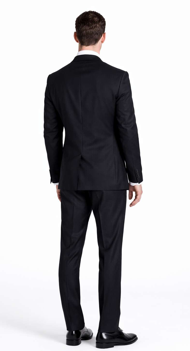 Mantoni Black, Gray, Navy Blue Stripe Two-button Wool Suit 3 Fabrics - Image 2