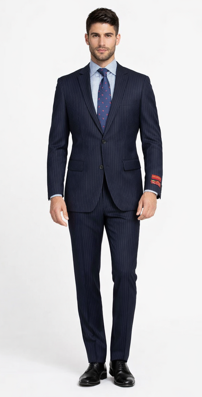 Mantoni Black, Gray, Navy Blue Stripe Two-button Wool Suit 3 Fabrics - Image 4
