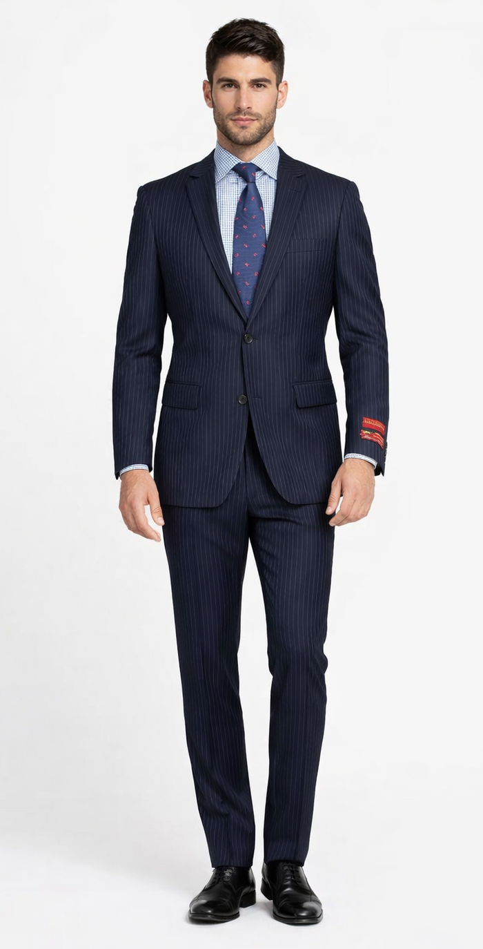 Mantoni Black, Gray, Navy Blue Stripe Two-button Wool Suit 3 Fabrics - Image 4