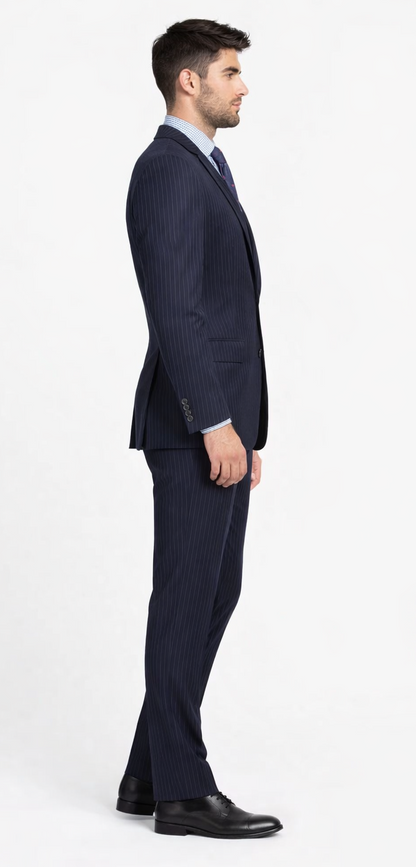 Mantoni Black, Gray, Navy Blue Stripe Two-button Wool Suit 3 Fabrics - Image 5