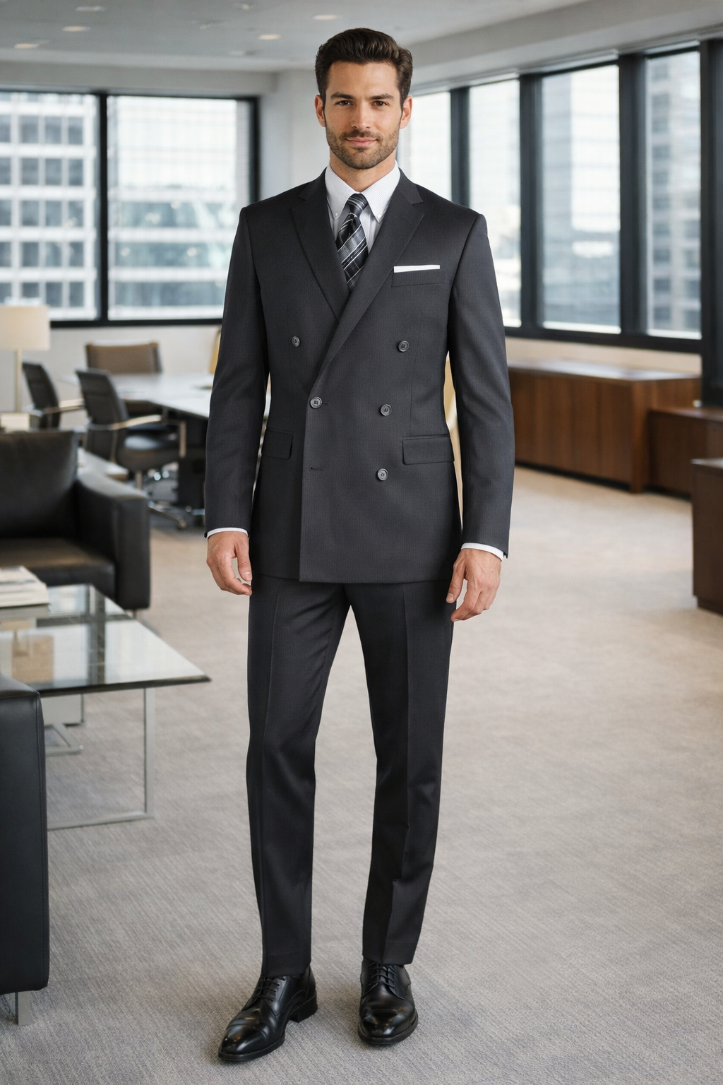 Mantoni Double-Breast Black, Grey, or Navy Wool Suit - Image 5