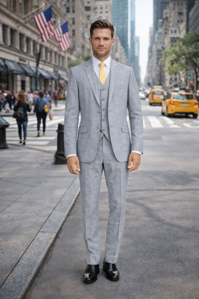 Tiglio Light Gray Suit for Men – Elegant Wedding and Business Formal Suit Modern Fit