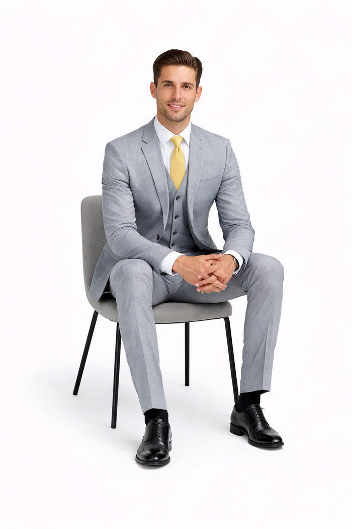 Tiglio Light Gray Suit for Men – Elegant Wedding and Business Formal Suit Modern Fit