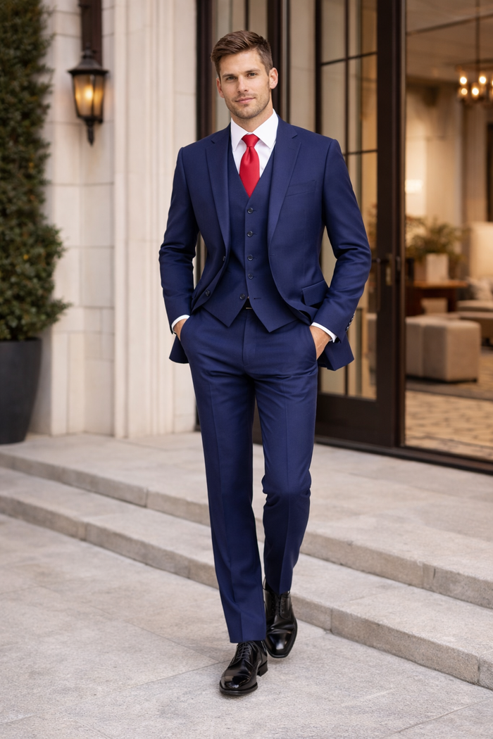Mens Tiglio Solid Navy Suit – Classic 2 Piece Navy Blue Suit for Wedding, Business & Formal Wear