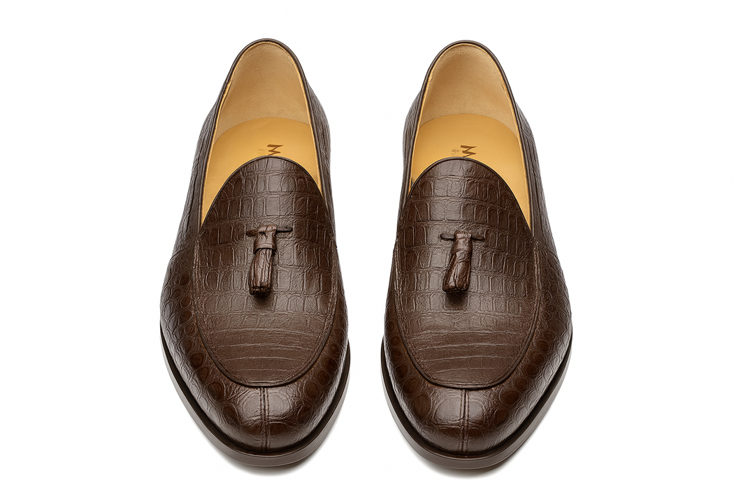 Marco Di Milano Bianchi Brown Caiman Crocodile Tassel Loafers