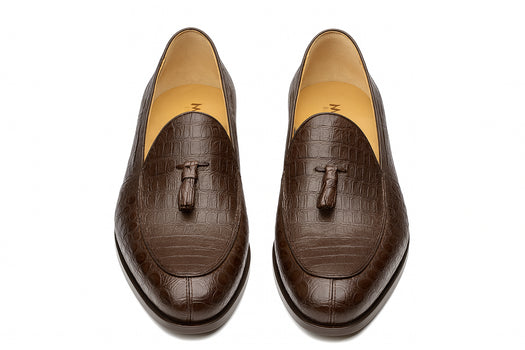 Marco Di Milano Bianchi Brown Caiman Crocodile Tassel Loafers - Image 6